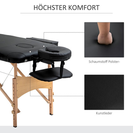 Portable folding massage table, adjustable height, black