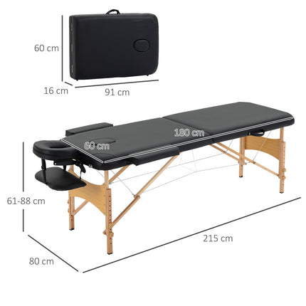 Portable folding massage table, adjustable height, black