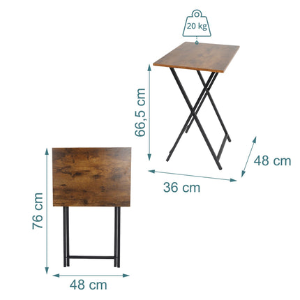 Folding Metal Table with Wood-Effect Top, 66.5×48×36 cm