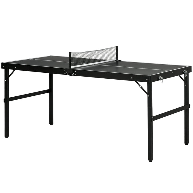 Folding Mini Table Tennis Set with Net - Black Aluminum