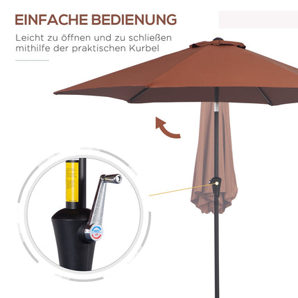 Brown foldable parasol with hand crank, aluminum frame