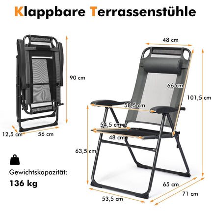 Skládací zahradní židle, sada 2 ks – nastavitelná opěrka