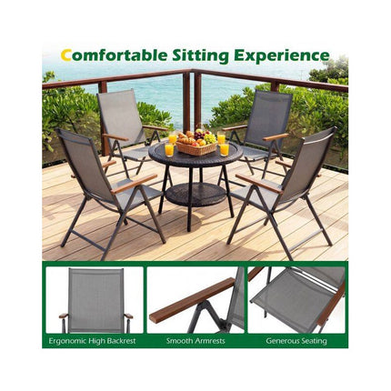 Folding Patio Chairs Set of 4 with Adjustable Backrest, Grey, Breathable Fabric