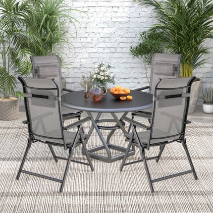 Folding Patio Lounge Chair – 10-Position Footrest, Grey