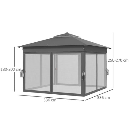 Skládací zahradní pavilon 3x3m s LED osvětlením a závěsy