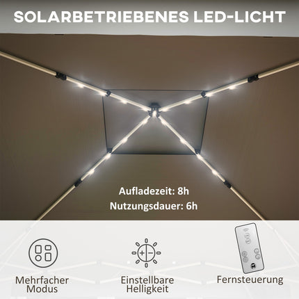 Skládací zahradní pavilon 3x3m s LED osvětlením a závěsy