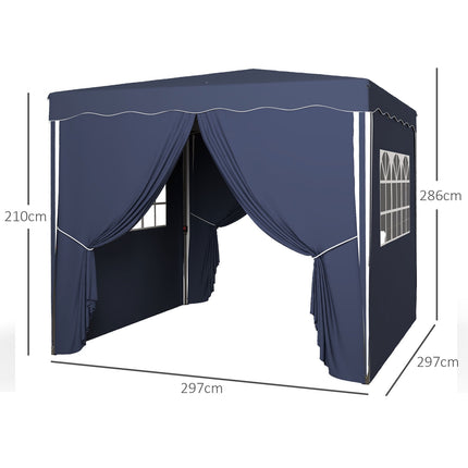 Skládací pavilon modrý 3x3m, UV ochrana, boční stěny