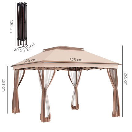 Pop-up zahradní stan s bočními stěnami, khaki, 3.25x3.25x2.65M
