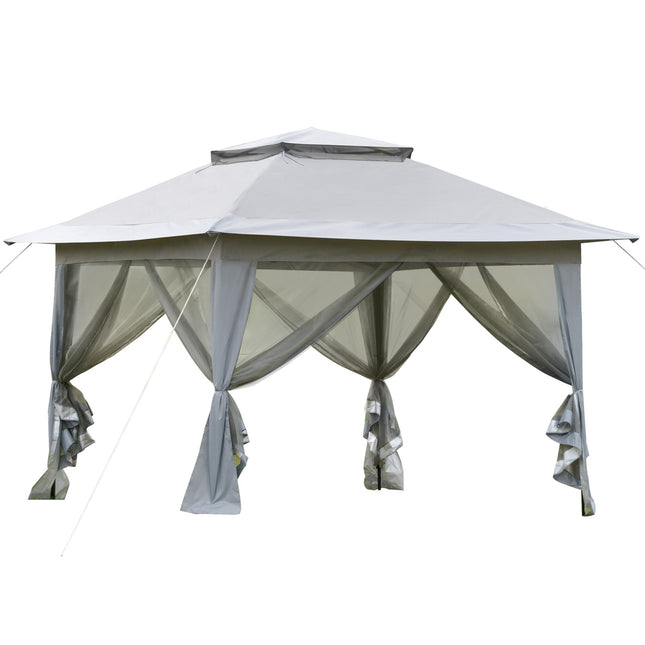 Šedý pop-up zahradní pavilon s pojízdnou taškou, 3.64x3.64m