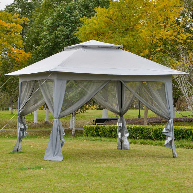 Šedý pop-up zahradní pavilon s pojízdnou taškou, 3.64x3.64m