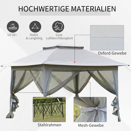 Šedý pop-up zahradní pavilon s pojízdnou taškou, 3.64x3.64m