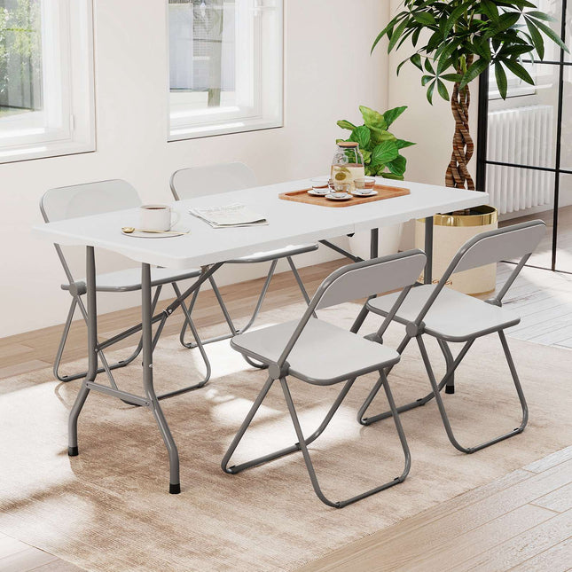 Opklapbare picknicktafel van 1,5 meter, blad van HDPE met houtnerfstructuur, antislipvoetjes.