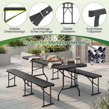 Folding Rattan-Look Garden Table, HDPE Top, Black