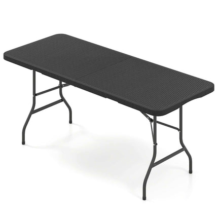 Folding Rattan-Look Garden Table, HDPE Top, Black