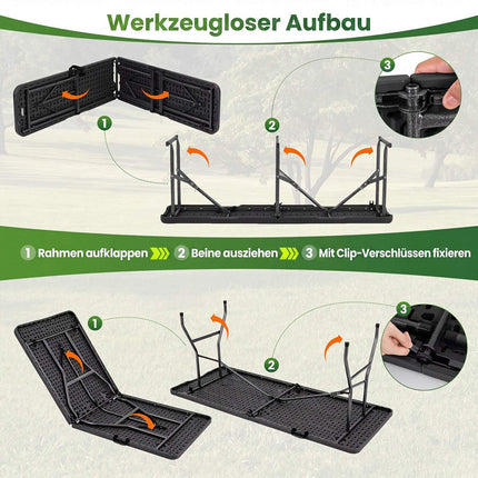 Folding Rattan-Look Garden Table, HDPE Top, Black