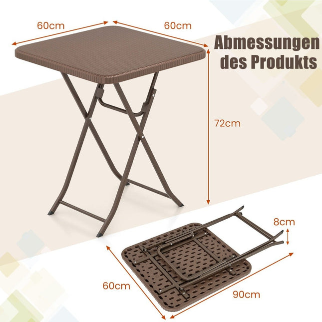 Skládací stůl v ratanovém stylu s HDPE deskou 60x60cm