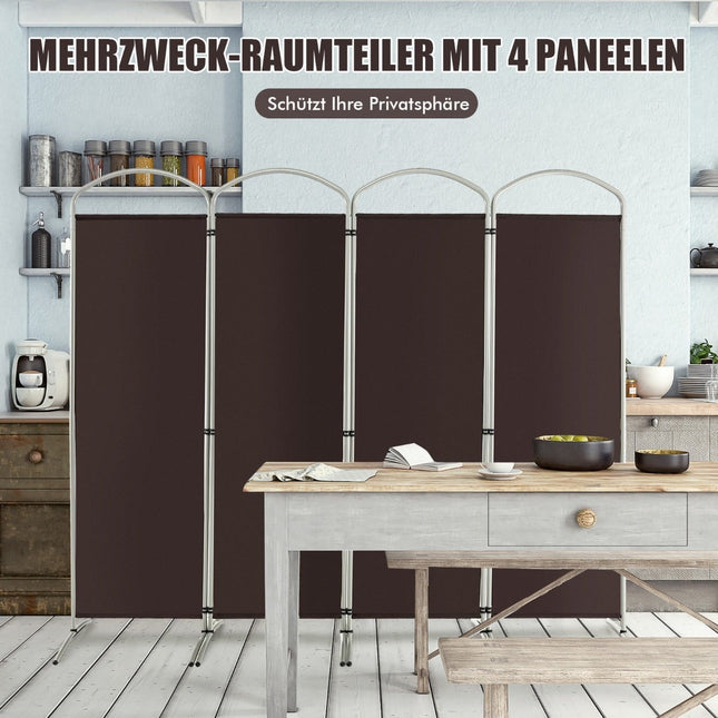 Skládací paraván, 4 panely, 221x188 cm, hnědá