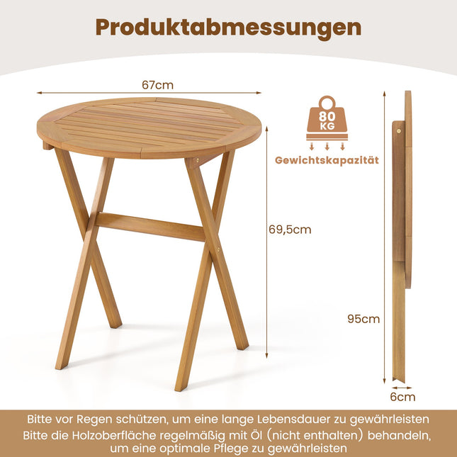 Skládací kulatý zahradní stůl z akátového dřeva, průměr 67 cm