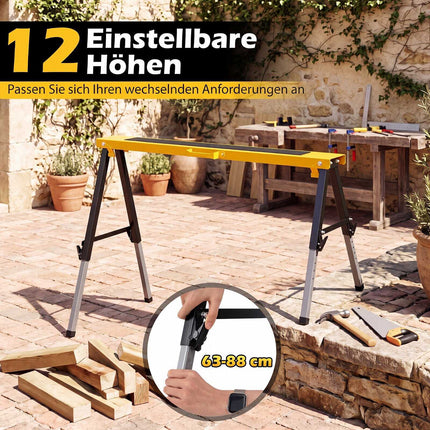 Folding Saw Horses, 2 Pack, Adjustable Heights, Yellow