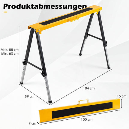 Folding Saw Horses, 2 Pack, Adjustable Heights, Yellow