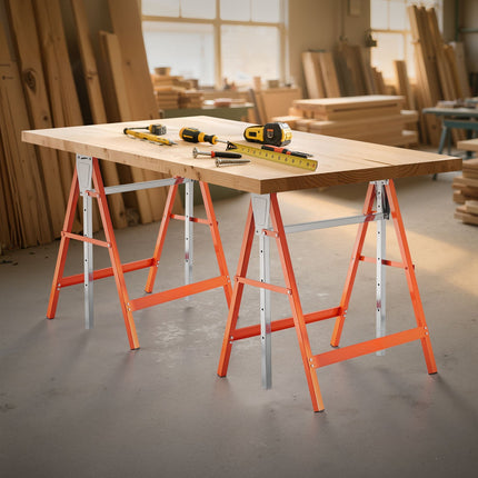 Folding Sawhorses, 2-Pack Adjustable Height, 440 lb