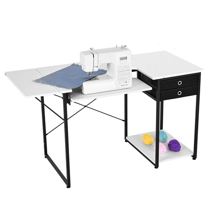 Folding Sewing Machine Table, 3 Drawers, Adjustable Shelf, Steel Legs