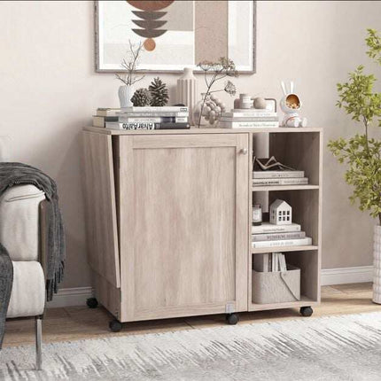 Folding Sewing Table with Storage Shelves and Casters