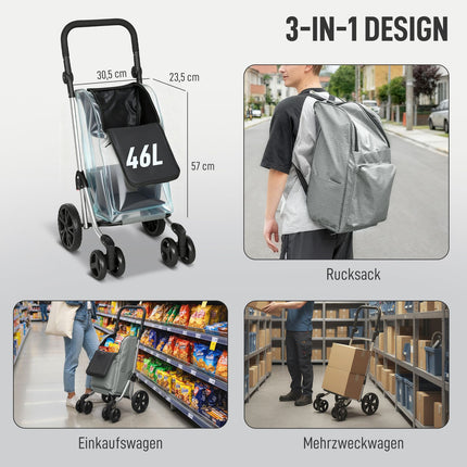 Skládací nákupní vozík, taška 46L, chladicí, nastavitelná rukojeť