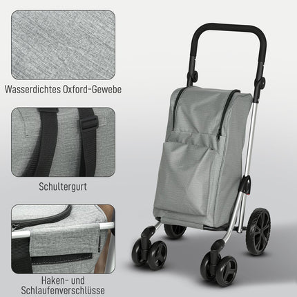 Skládací nákupní vozík, taška 46L, chladicí, nastavitelná rukojeť