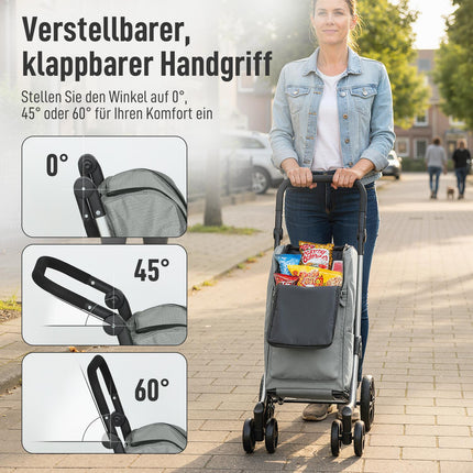 Skládací nákupní vozík, taška 46L, chladicí, nastavitelná rukojeť