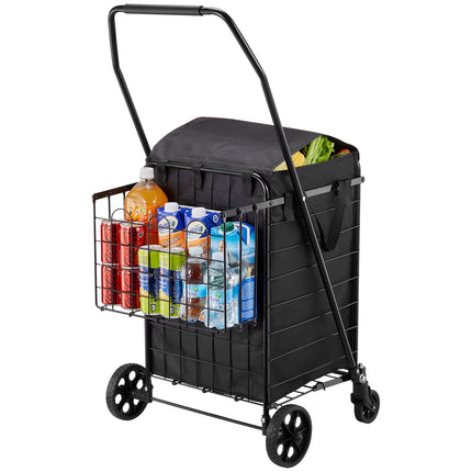 Folding Shopping Cart, Dual Baskets, 45 kg Capacity