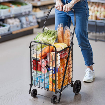 Folding Shopping Cart, Swivel Wheels, 90 lb Capacity