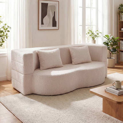 Skládací pohovka s funkcí lůžka 192.5 cm, látka teddy, 2 polštáře