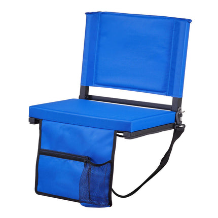 Folding Stadium Seat With Back Support, Cup Holder, Blue
