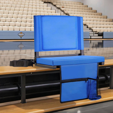 Folding Stadium Seat With Back Support, Cup Holder, Blue