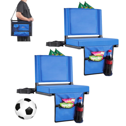 Folding Stadium Seat With Back Support, Cup Holder, Blue