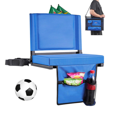 Folding Stadium Seat With Back Support, Cup Holder, Blue