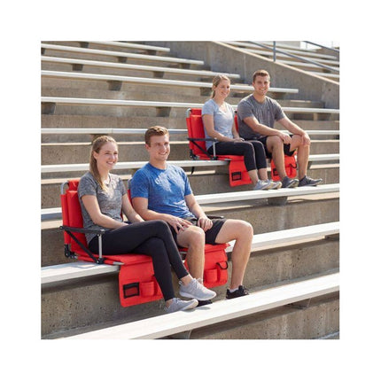 Folding Stadium Seat with Backrest and Armrests, Red, Drink Holder