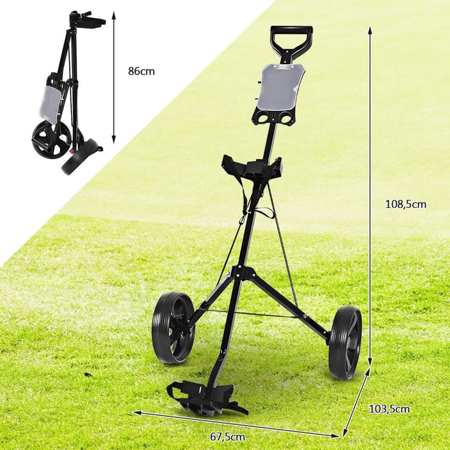 Skládací ocelový golfový vozík s držákem skórkarty, 2 kolečka