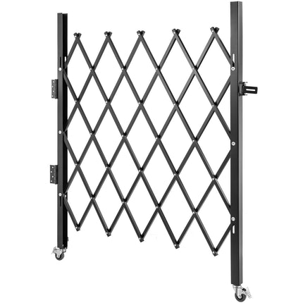 Folding Steel Security Gate with Wheels and Padlock, 108x131 cm