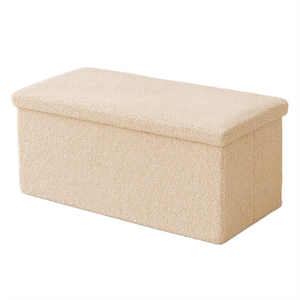 Folding Storage Bench with Teddy Fabric, 2-Seater