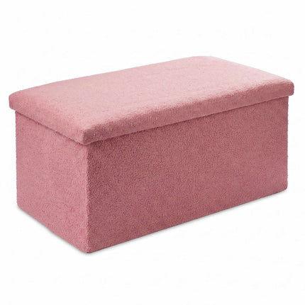Folding Storage Bench with Teddy Fabric for 2 People, Pink, 80 L