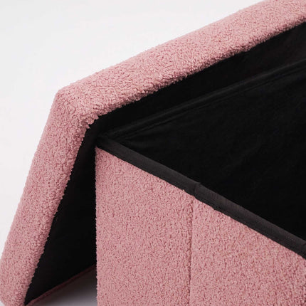 Folding Storage Bench with Teddy Fabric for 2 People, Pink, 80 L