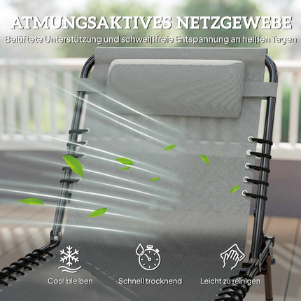 Skládací lehátko, nastavitelné, ocelový rám, světle šedá