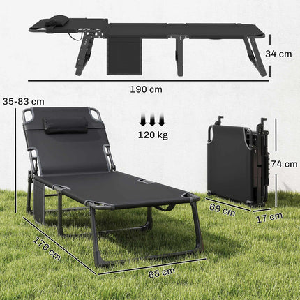 Folding Sun Lounger with Adjustable Backrest and Cushion