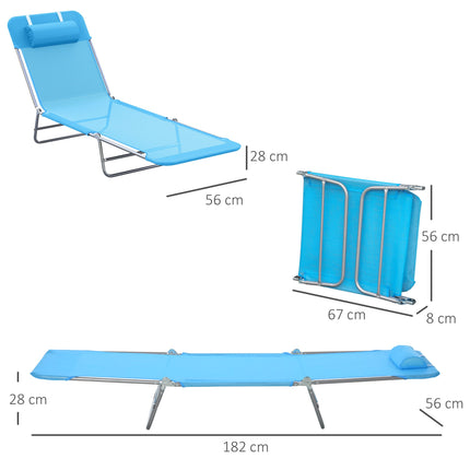 Folding Sun Lounger with Cushion, Adjustable Backrest, Blue
