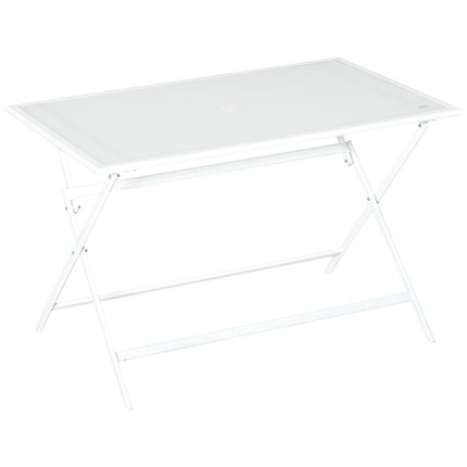 Kovový skládací stůl s otvorem na slunečník – 110x70x70cm