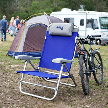 Skládací turistická židle, modrošedá, kompaktní design