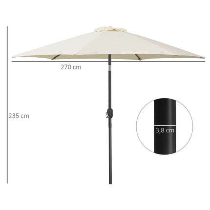 Béžový hliníkový zahradní slunečník – 2.7 m, klika