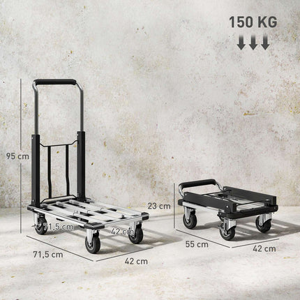 Skládací přepravní vozík, nosnost 150kg, nastavitelná rukojeť, černá
